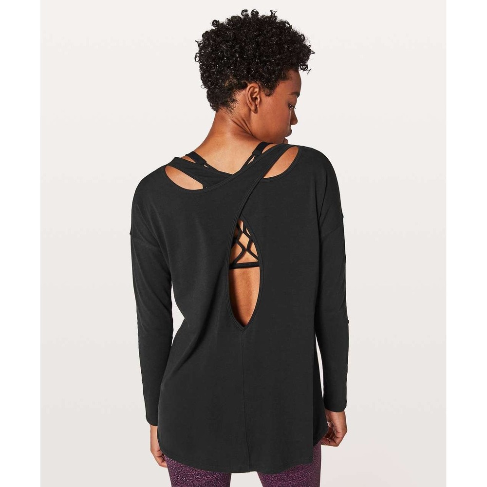 Lululemon Womens Back Into It Long Sleeve 6 Black Minimalist Athleisure Yoga Top